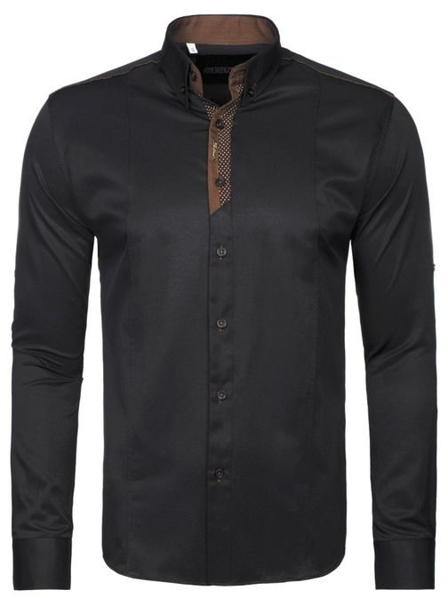 Výrazná černá košile s hnědým lemem 2228