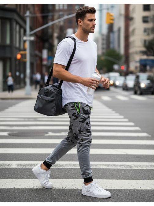 Světle šedé maskáčové stylové tepláky