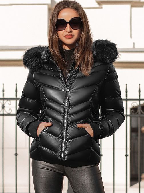 Dámská černá zimní bunda s kožešinou JS/M23068/1Z