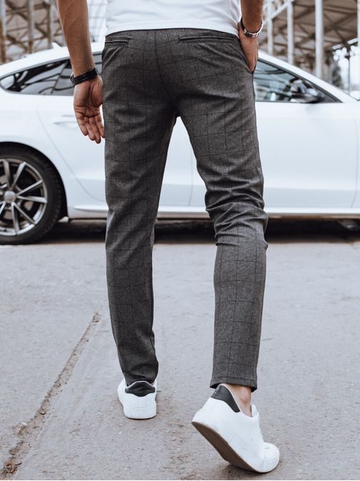 Elegantní kalhoty v šedé barvě s kostkovaným vzorem