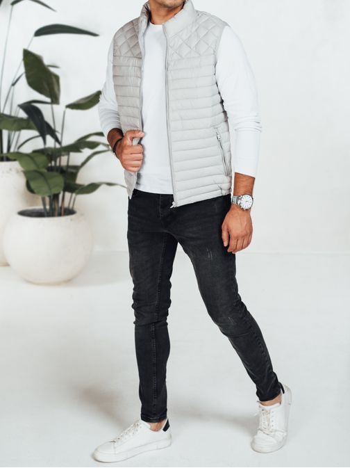 Moderní šedá pánská vesta bez kapuce