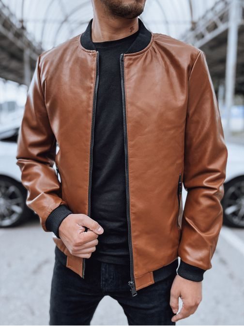 Módní kamelová koženková bomber bunda