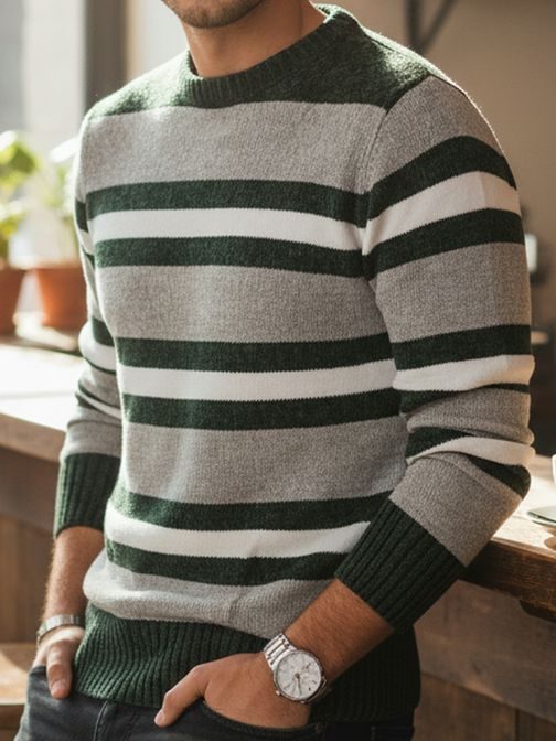 Módní pruhovaný svetr na zimu