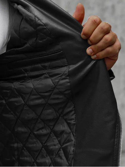 Stylová koženková bunda v černé barvě JS/11Z8014Z