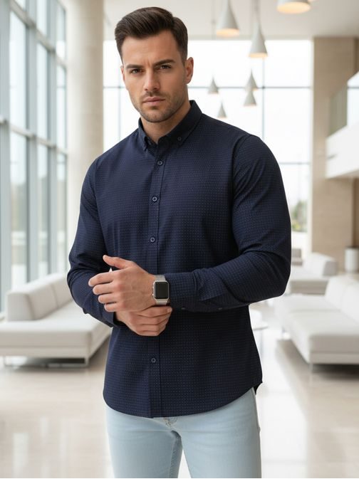 Granátová pánská vzorovaná košile slim fit