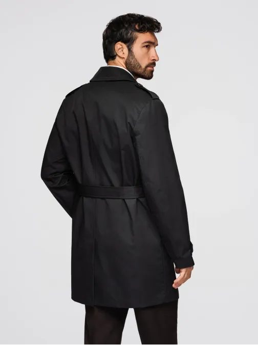 Stylový černý plášť s páskem V2 COLC-0146