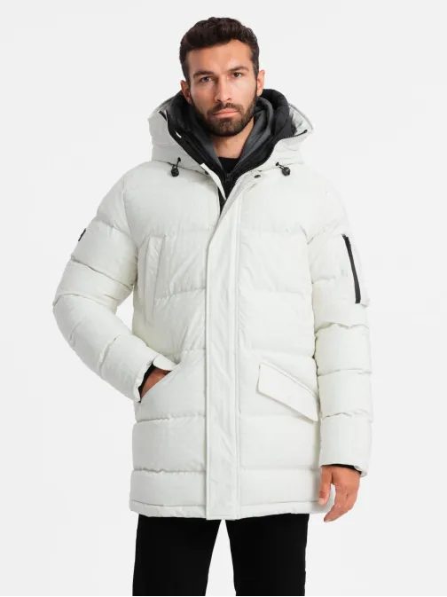 Nadčasová prošívaná bílá pánská parka V1 JALJ-0201
