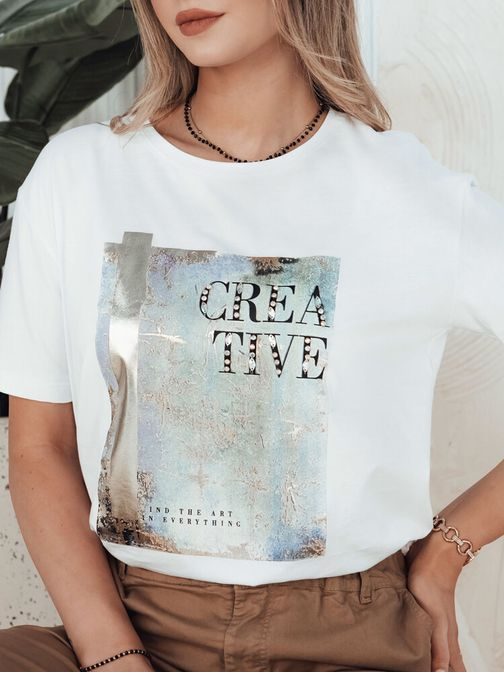 Krásné dámské bílé tričko s potiskem Creative