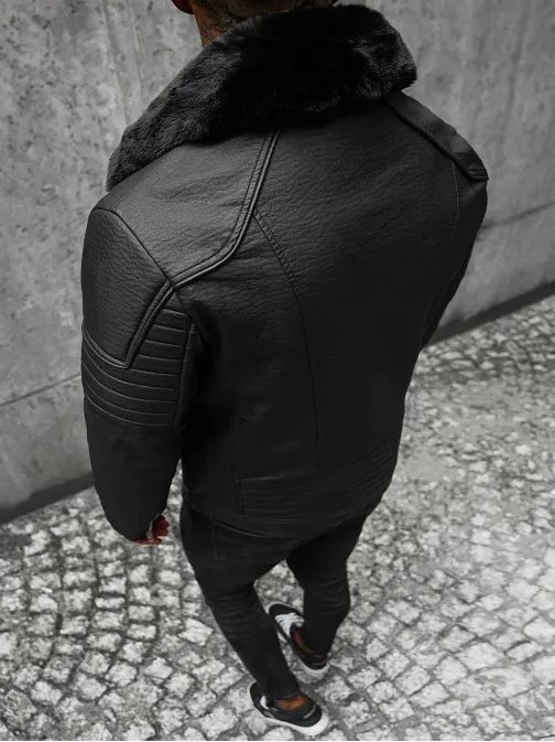 Koženková černá bunda s kožešinkou JS/11Z8013Z