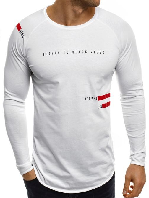 Módní bílé pánské tričko dlouhý rukáv BREEZY 398L
