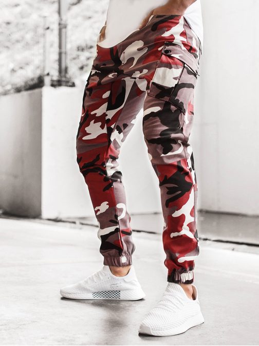 Bordovo-béžové maskáčové trendy jogger kalhoty A/0853