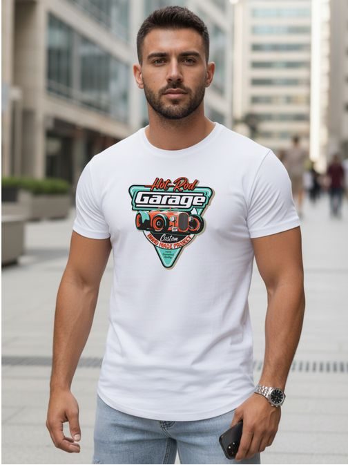 Bílé pánské tričko s potiskem RETRO CAR