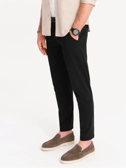 Černé chinos kalhoty s ozdobným pasem V1 PACP-0118