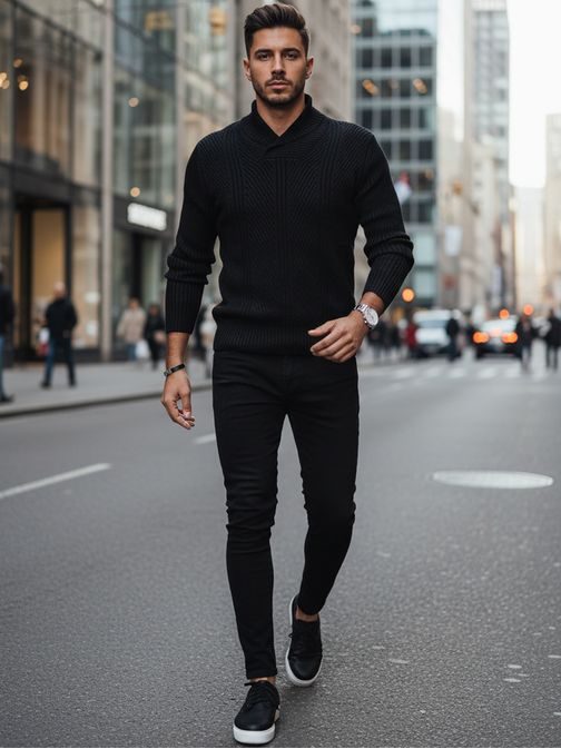 Trendy vlněný svetr na zimu v černé barvě