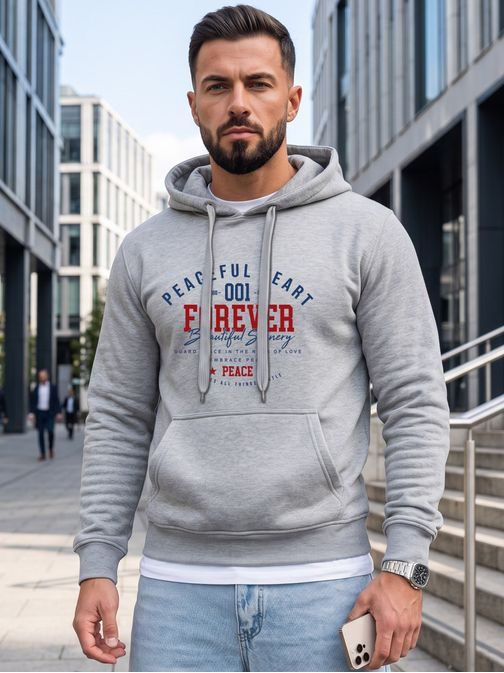 Šedá mikina s kapucí ve sportovním stylu
