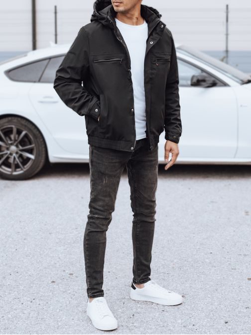 Pánská přechodná černá bunda s kapucí