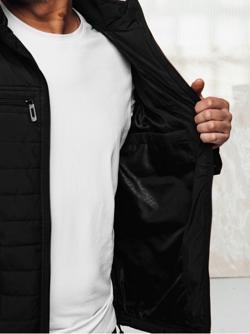 Přechodná módní černá bunda s kapucí