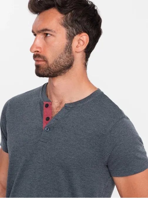 Tmavě modré pánské tričko s knoflíky V5 TSCT-0155