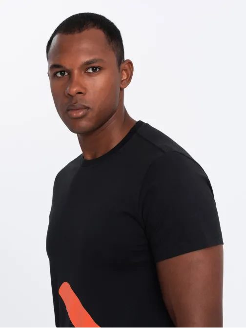 Černé bavlněné tričko s jedinečným potiskem V1 TSPT-0219