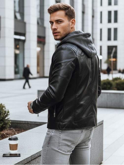 Trendy koženková černá bunda