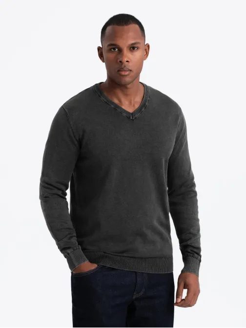 Pánský svetr s výstřihem do V v černé barvě V1 SWOS-0108