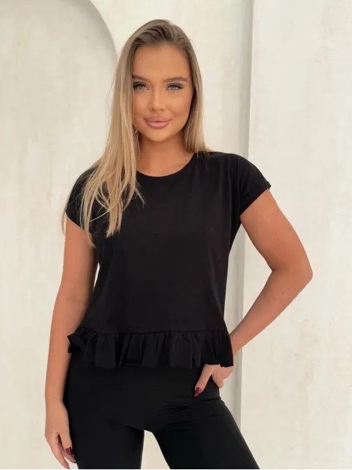Základní černé dámské tričko s volánkem SLR096