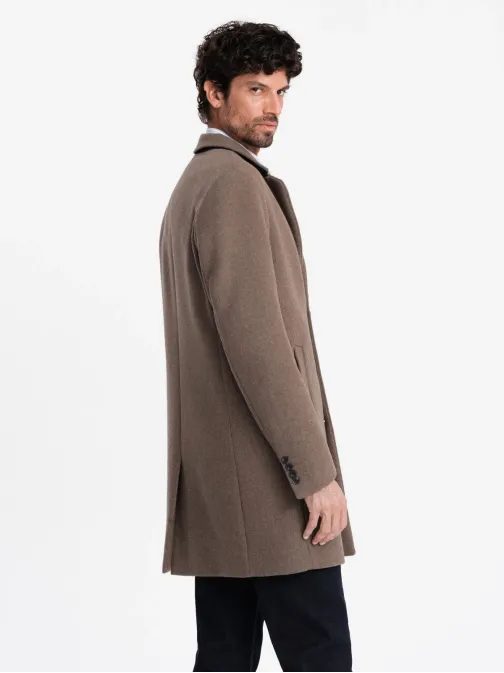 Elegantní hnědý jednořadý kabát V1 COWC-0114