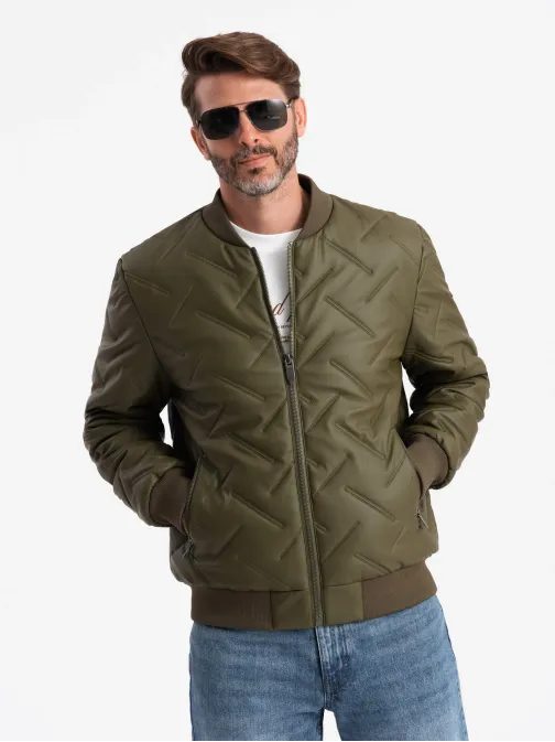 Olivová bomber bunda se vzorem V2 JALP-0196