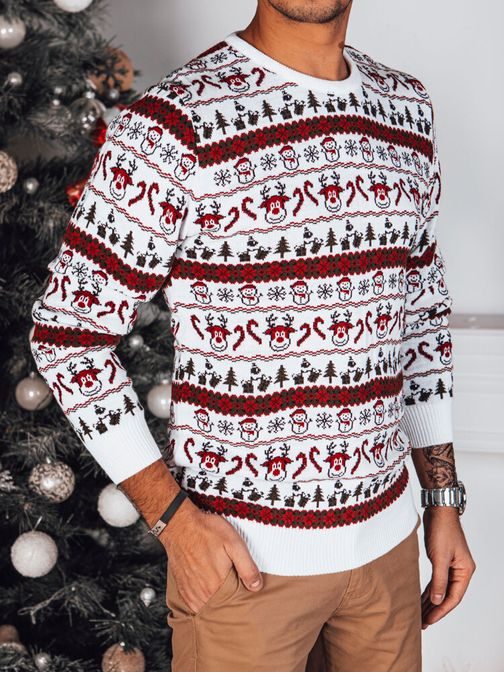 Veselý bílý vánoční svetr