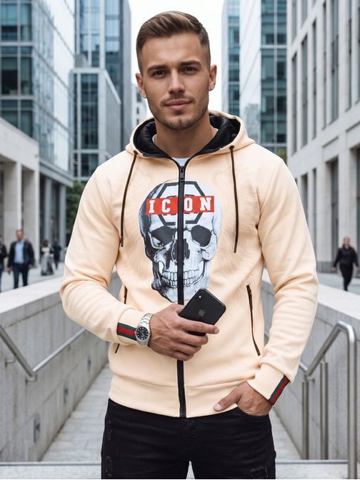 Originální béžová mikina na zip s potiskem ICON