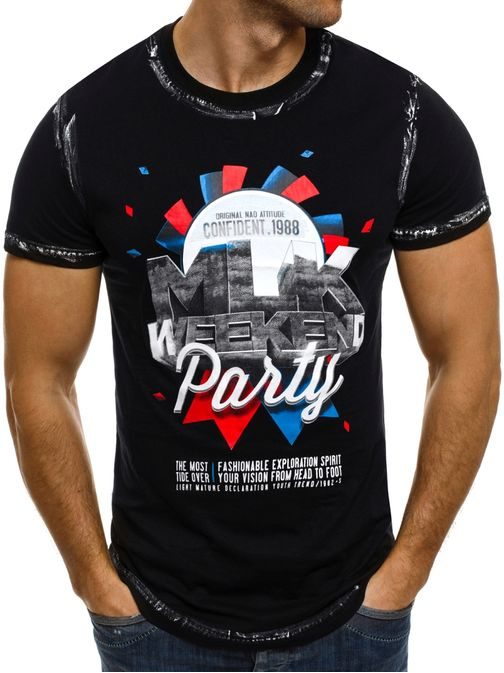 Originální pánské černé tričko Party weekend  SS028