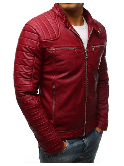 Červená atraktivní koženková bunda s prošíváním
