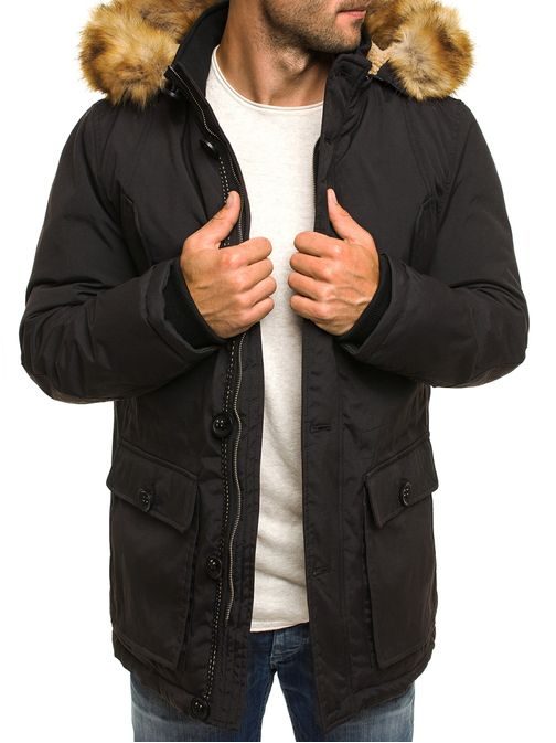 Zateplená zimní černá bunda s kapucí J.STYLE 3065