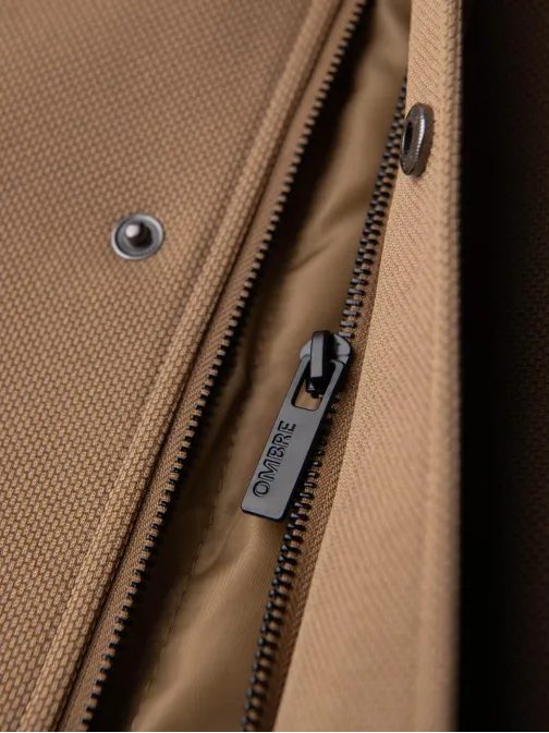 Světle hnědý pánský kabát s vysokým límcem V4 COWC-0136