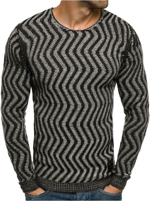 Neobyčejný svetr v černé barvě s trendy vzorem BLACK ROCK 18030