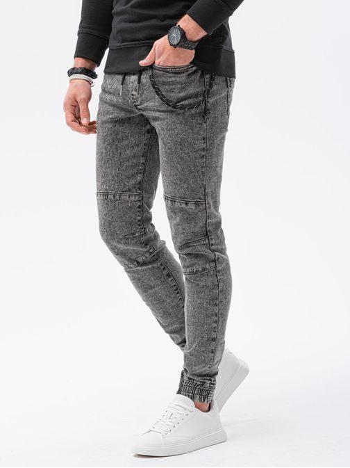 Riflové jogger kalhoty v černé barvě P1056