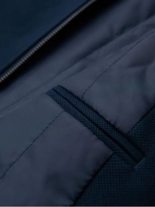 Tmavě modrý pánský kabát s vysokým límcem V2 COWC-0136