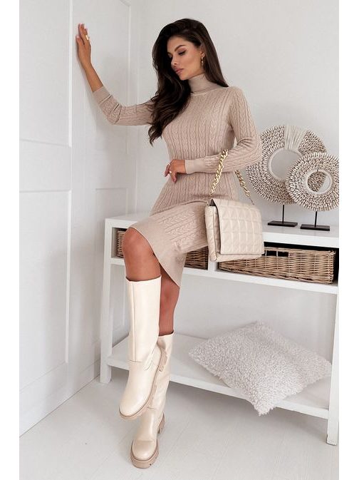 Svetrové elegantní světle hnědé šaty Dreamy