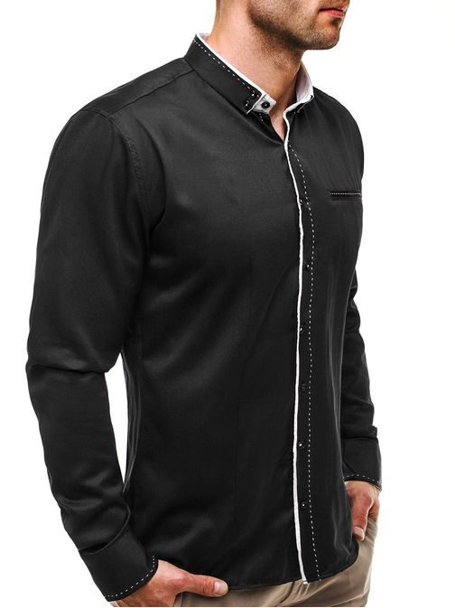 Moderní černá košile s výrazným lemem 2219