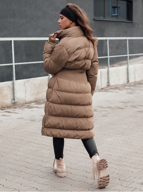Dámská dlouhá béžová prošívaná zimní bunda Fabwarm