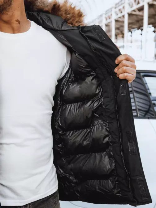 Stylová černá prodloužená bunda na zimu
