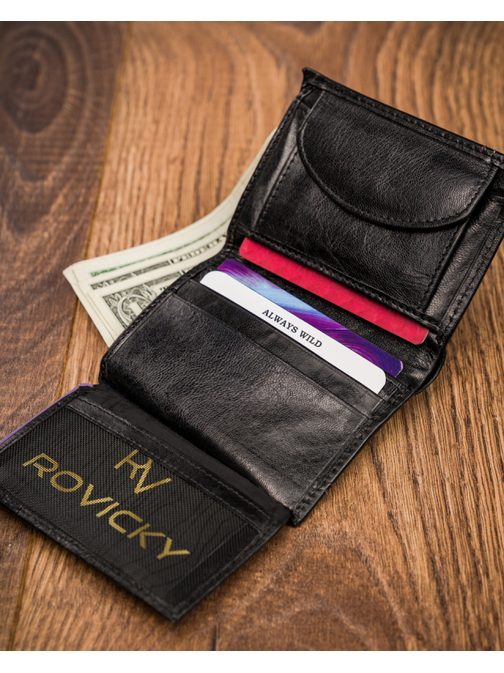 Černá kožená peněženka s kontrastním prošíváním