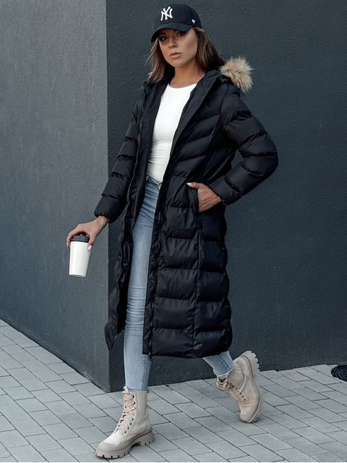 Dámská dlouhá zimní černá bunda Luxwarm