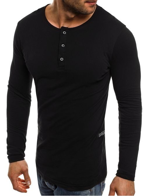 Černé bavlněné tričko s knoflíky ATHLETIC 1114