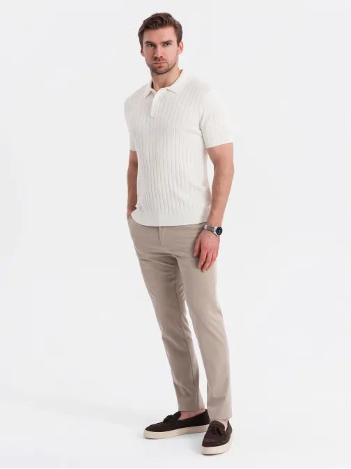 Pánská bílá SLIM FIT pruhovaná polokošile V3 POSS-0143