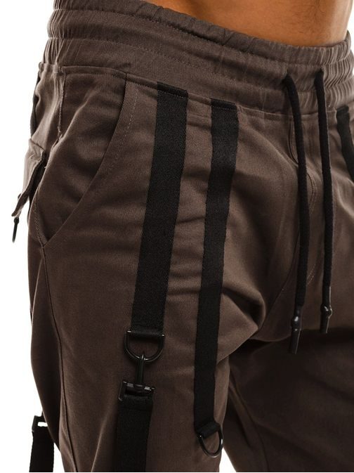 Senzační hnědé jogger kalhoty s ozdobnými kšandy ATHLETIC 0920