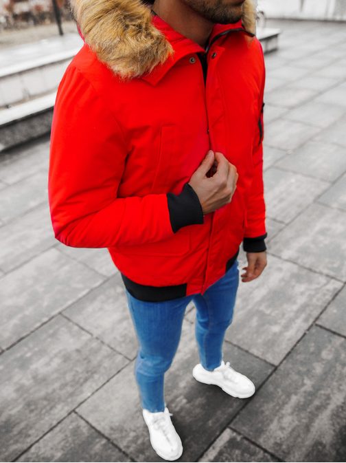 Červená zimní bunda s kapucí JS/M2019/275