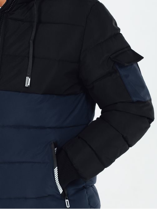 Pánská zimní bunda s kapucí ve dvoubarevném provedení