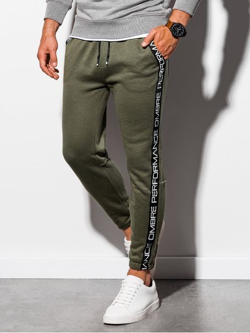 Stylové khaki tepláky s potiskem P899