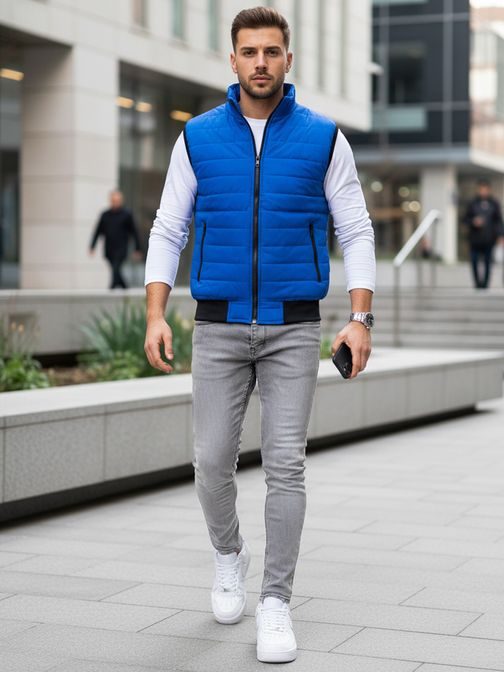 Nebesky modrá stylová vesta bez kapuce